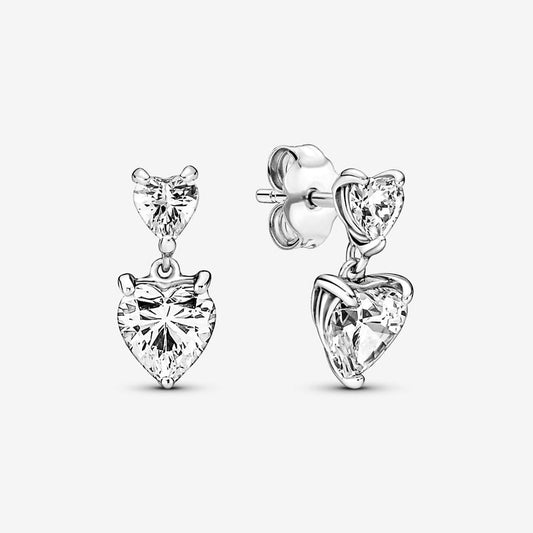 S925 Sterling Silver Double Heart Sparkling Stud Earrings