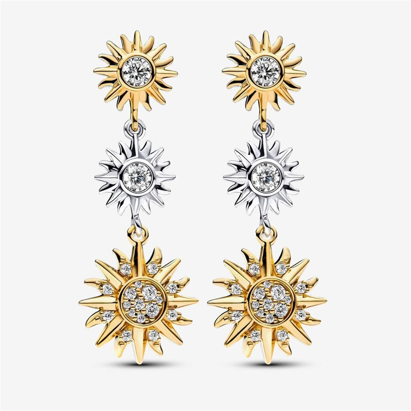 925 Sterling Silver Two-tone Sparkling Triple Sun Drop Earrings