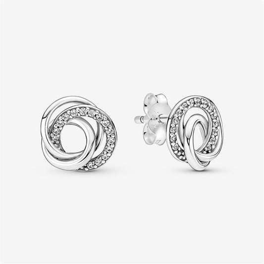 925 Sterling Silver Family Always Encircled Stud Earrings