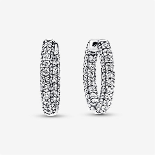 925 Sterling Silver Timeless Pavé Single-row Hoop Earrings