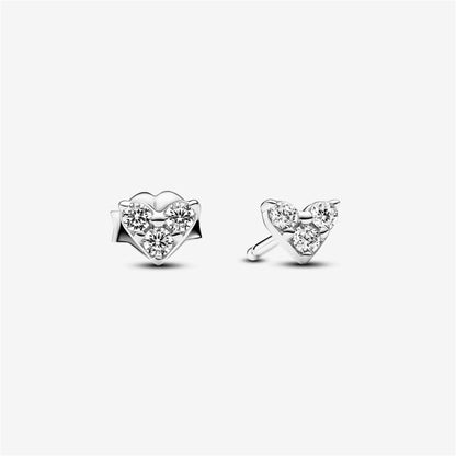 925 Sterling Silver Triple Stone Heart Stud Earrings