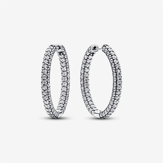 925 Sterling Silver Timeless Pavé Single-row Hoop Earrings