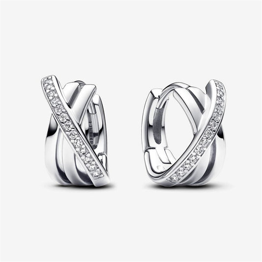 925 Sterling Silver Crossover Pavé Hoop Earrings