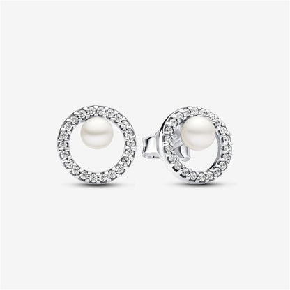 925 Sterling Silver Treated Freshwater Cultured Pearl & Pavé Halo Stud Earrings