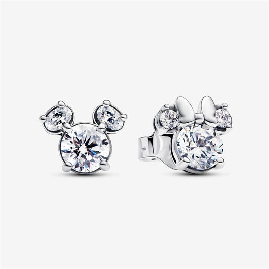 925 Sterling Silver Disney Mickey Mouse & Minnie Mouse Sparkling Stud Earrings