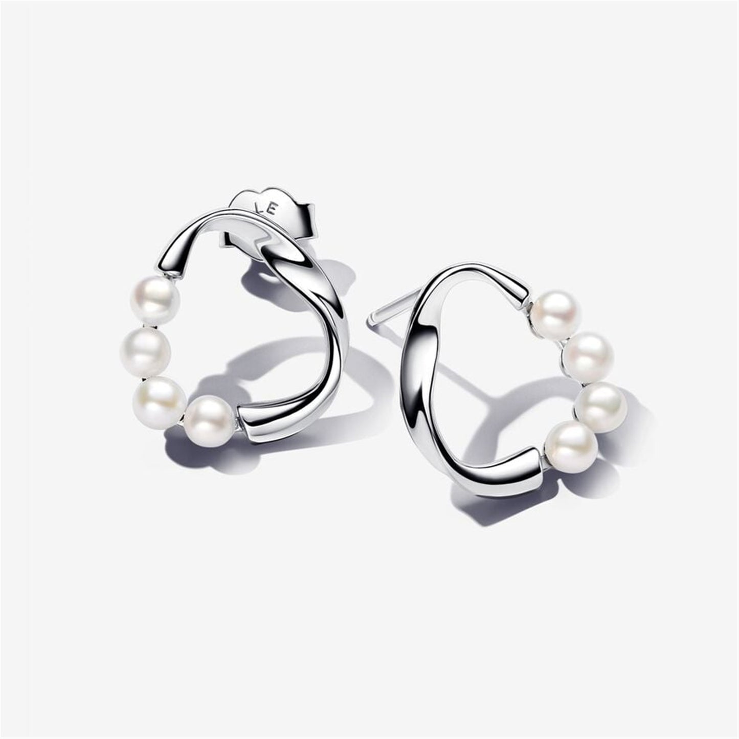 925 Sterling Silver Organically Shaped Circle & Treated Freshwater Cultured Pearls Stud Earrings