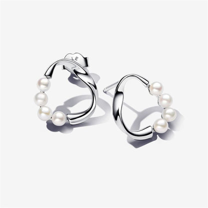 925 Sterling Silver Organically Shaped Circle & Treated Freshwater Cultured Pearls Stud Earrings