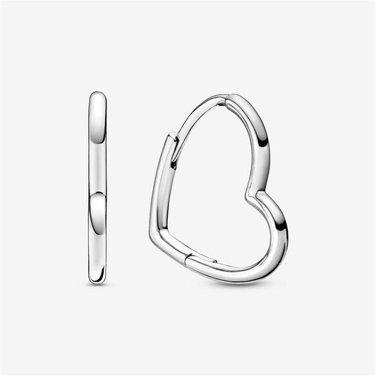 925 Sterling Silver Asymmetrical Heart Hoop Earrings