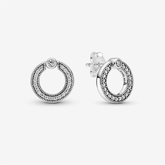 925 Sterling Silver Pavé & Logo Circle Reversible Stud Earrings