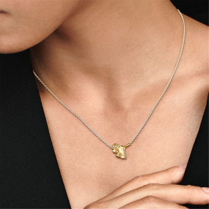 925 Sterling Silver Gingko Leaf Two-tone Pendant Necklace