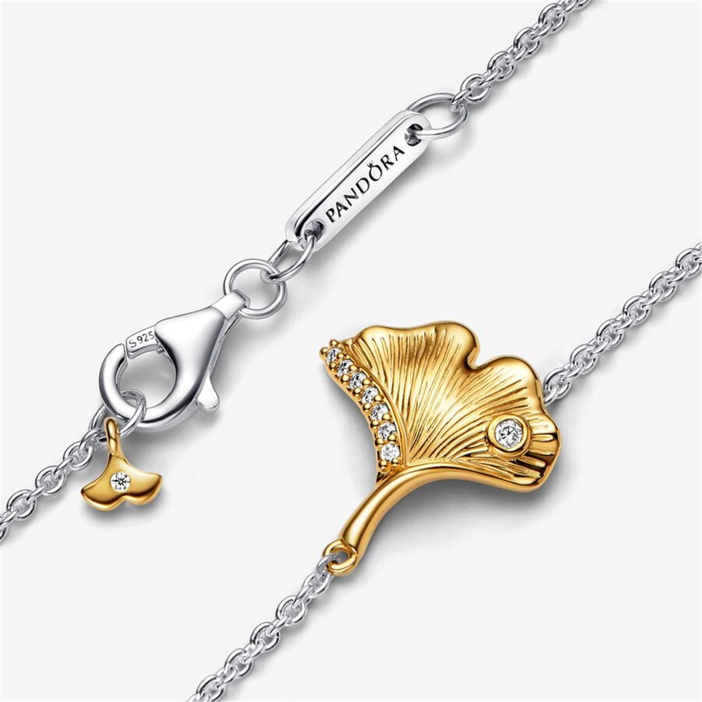 925 Sterling Silver Gingko Leaf Two-tone Pendant Necklace