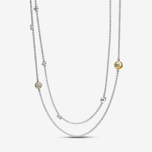 925 Sterling Silver Two-tone Sparkling Solar System Long Necklace