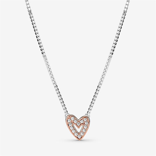 925 Sterling Silver Sparkling Freehand Heart Necklace