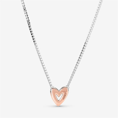 925 Sterling Silver Sparkling Freehand Heart Necklace