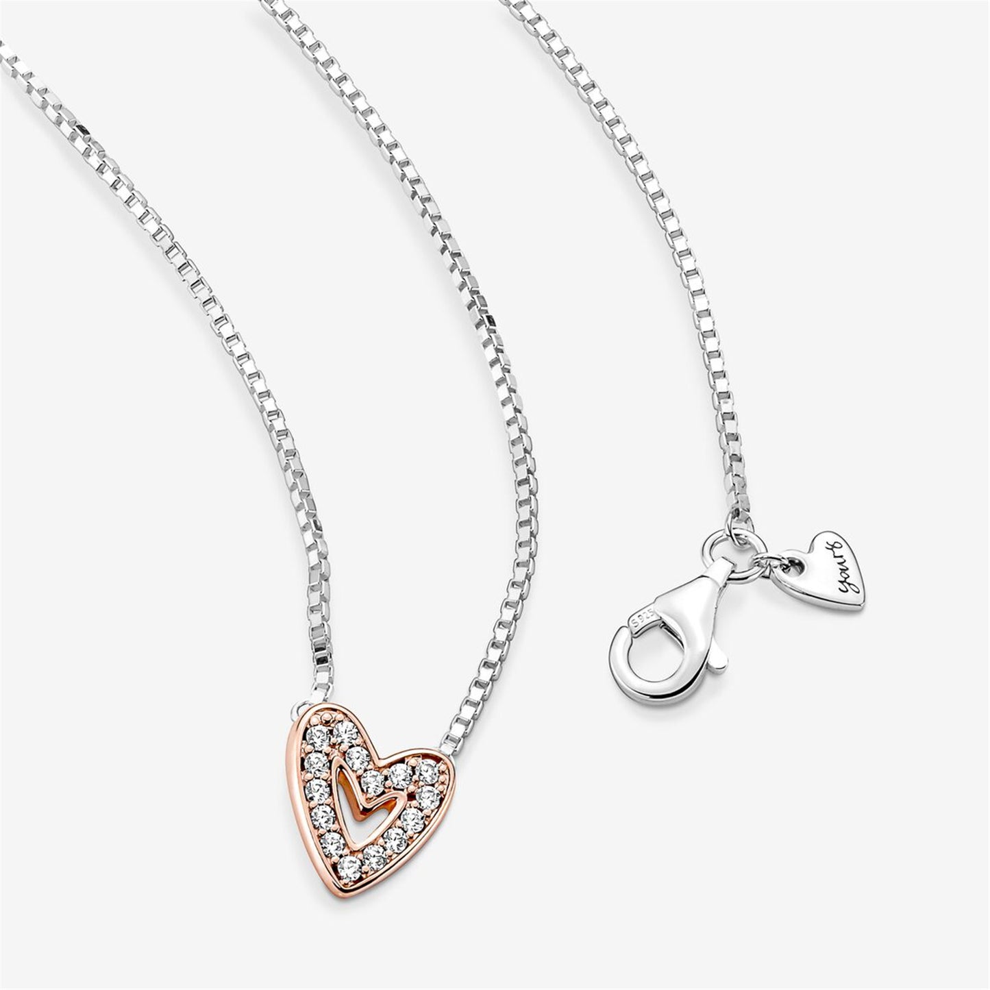 925 Sterling Silver Sparkling Freehand Heart Necklace