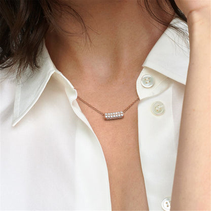 925 Sterling Silver Timeless Pavé Double-row Bar Collier Necklace