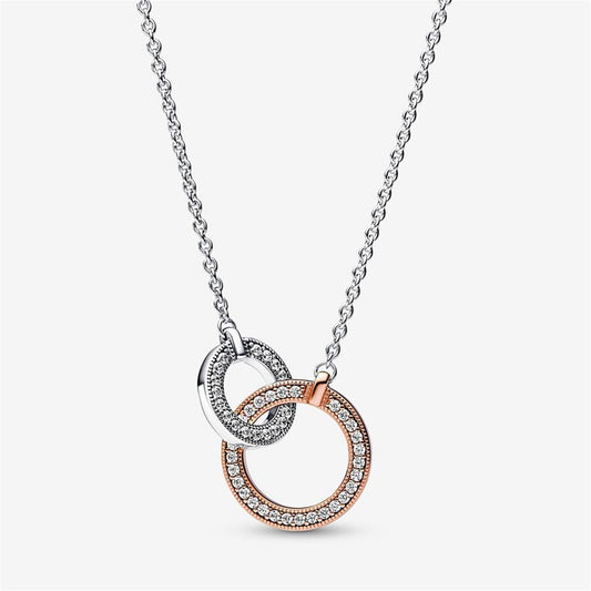 925 Sterling Silver Signature Two tone Intertwined Circles Necklace