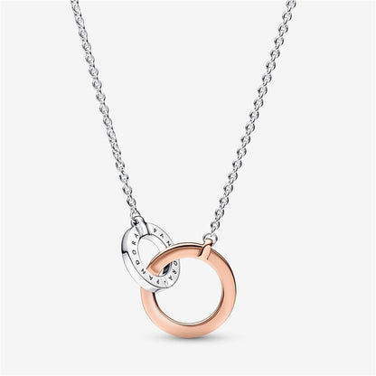 925 Sterling Silver Signature Two tone Intertwined Circles Necklace