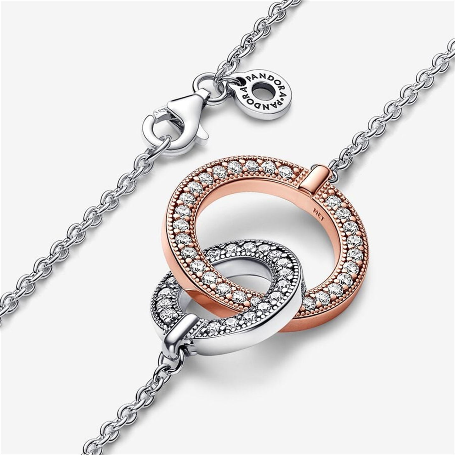 925 Sterling Silver Signature Two tone Intertwined Circles Necklace