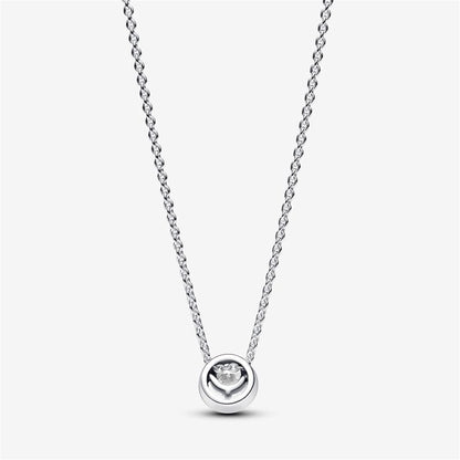 925 Sterling Silver Sparkling Round Halo Pendant Collier Necklace