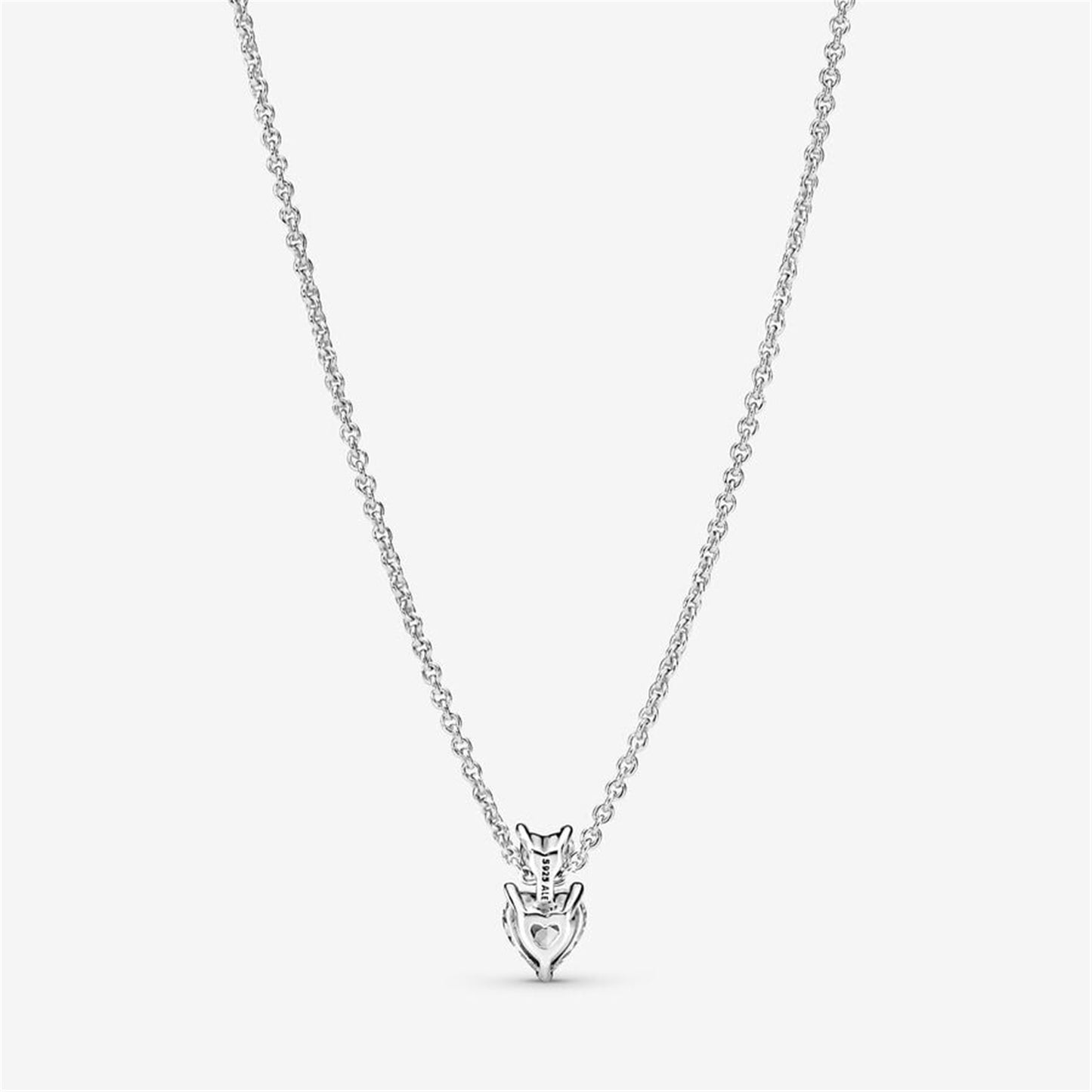 925 Sterling Silver Double Heart Pendant Sparkling Collier Necklace