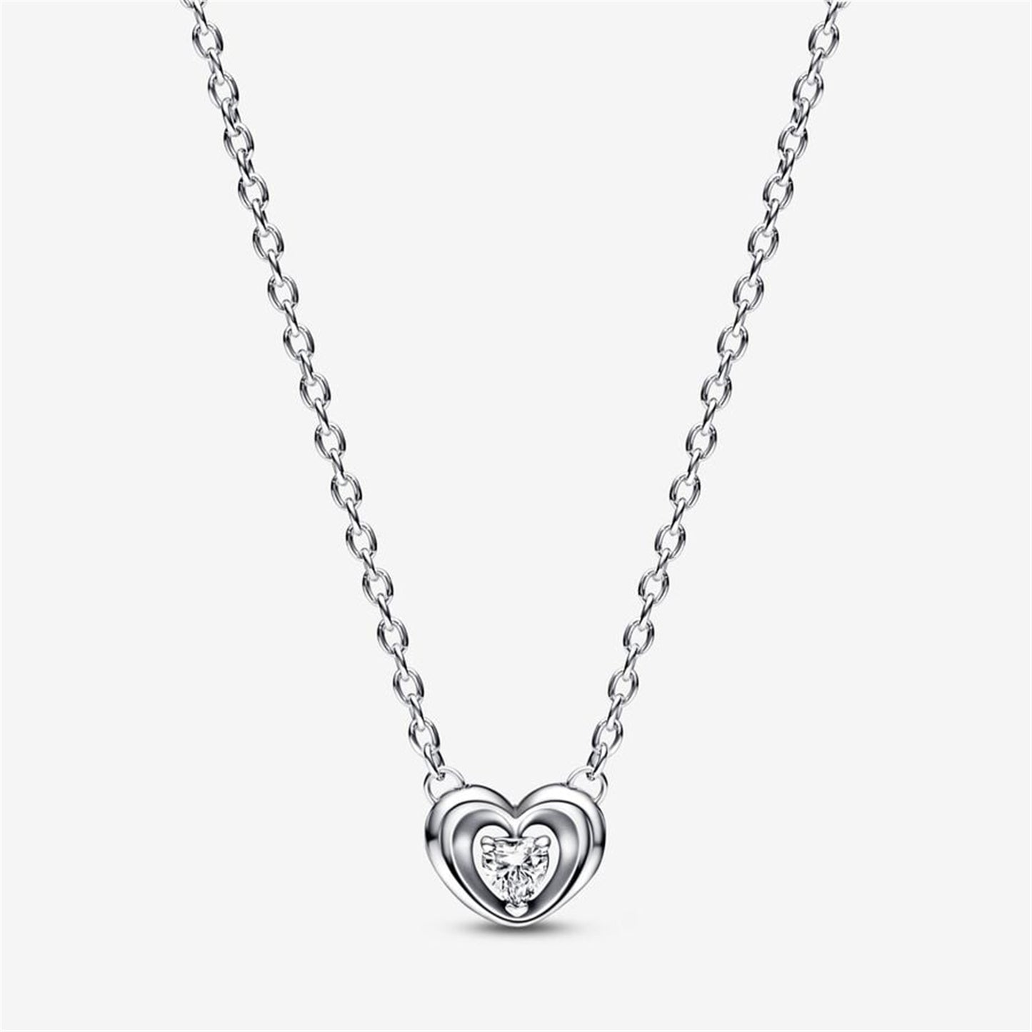 925 Sterling Silver Radiant Heart & Floating Stone Pendant Collier Necklace