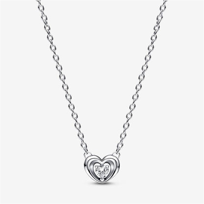 925 Sterling Silver Radiant Heart & Floating Stone Pendant Collier Necklace