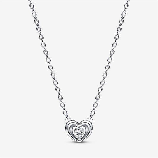 925 Sterling Silver Radiant Heart & Floating Stone Pendant Collier Necklace