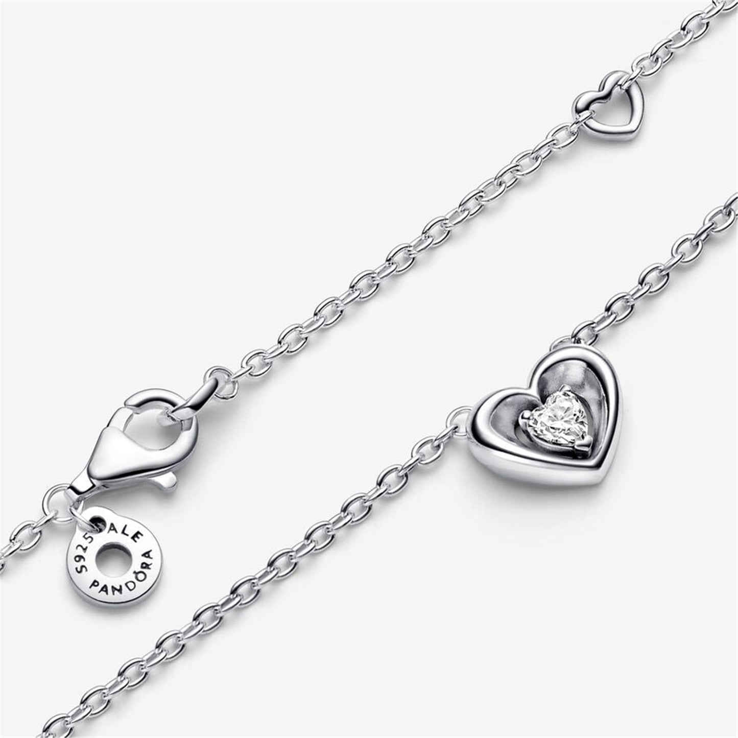 925 Sterling Silver Radiant Heart & Floating Stone Pendant Collier Necklace