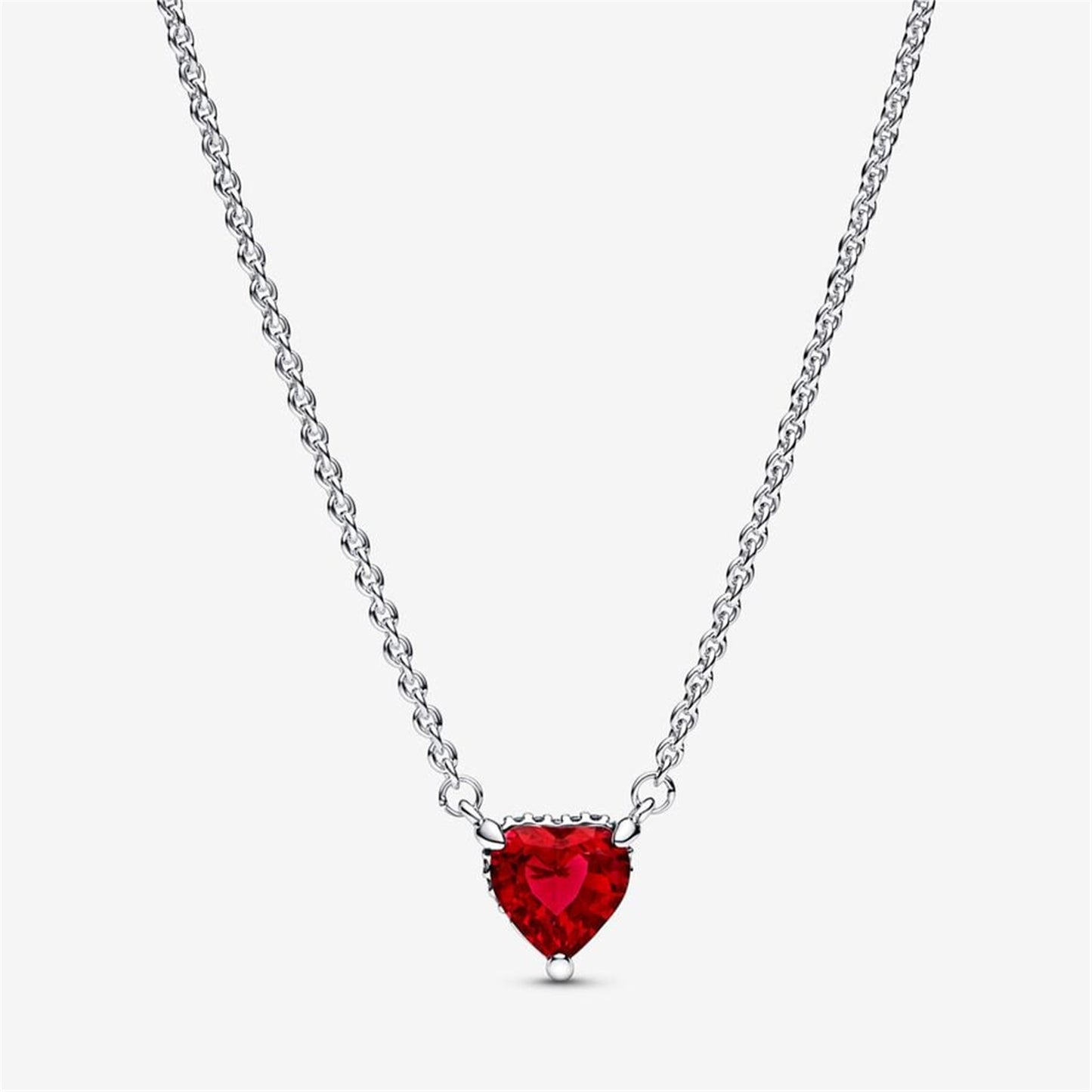 925 Sterling Silver Sparkling Heart Halo Pendant Collier Necklace