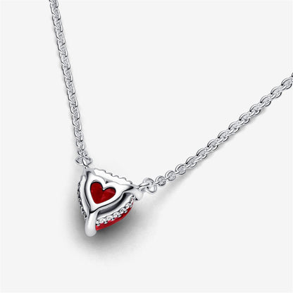 925 Sterling Silver Sparkling Heart Halo Pendant Collier Necklace