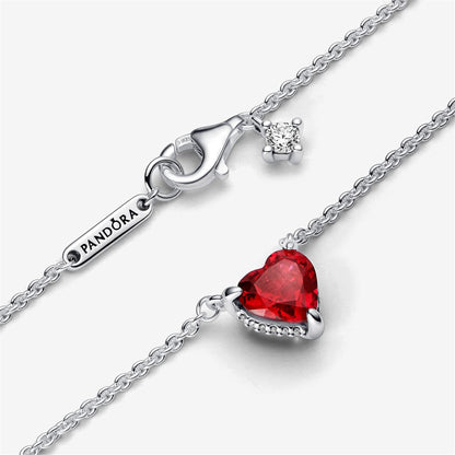 925 Sterling Silver Sparkling Heart Halo Pendant Collier Necklace