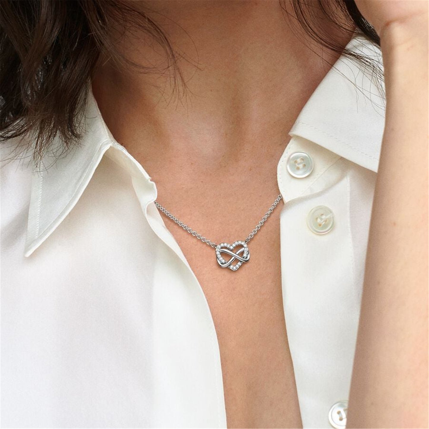 925 Sterling Silver Sparkling Infinity Heart Collier Necklace