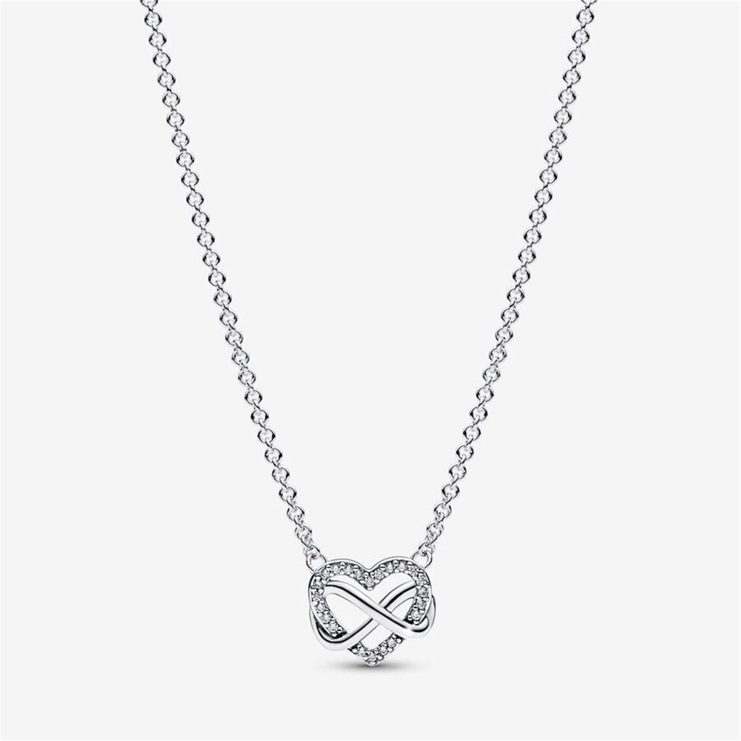 925 Sterling Silver Sparkling Infinity Heart Collier Necklace