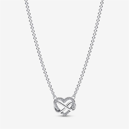 925 Sterling Silver Sparkling Infinity Heart Collier Necklace