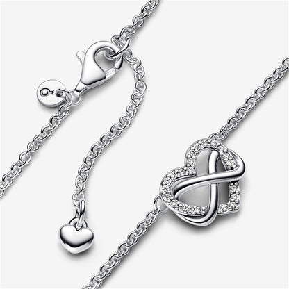 925 Sterling Silver Sparkling Infinity Heart Collier Necklace