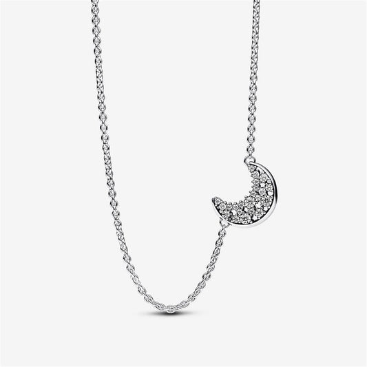 925 Sterling Silver Sparkling Crescent Moon Pendant Necklace