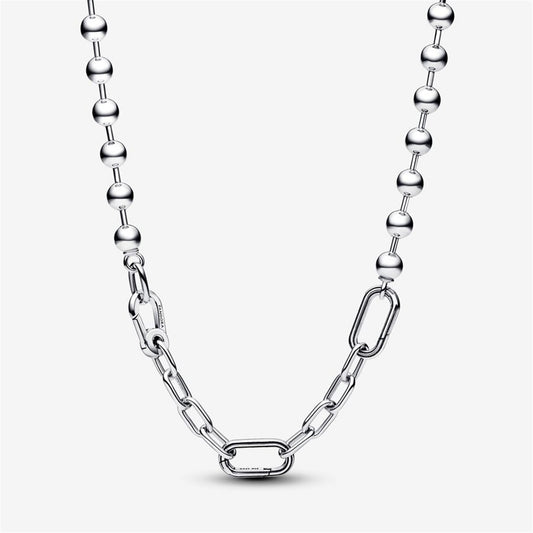 925 Sterling Silver ME Metal Bead & Link Chain Necklace