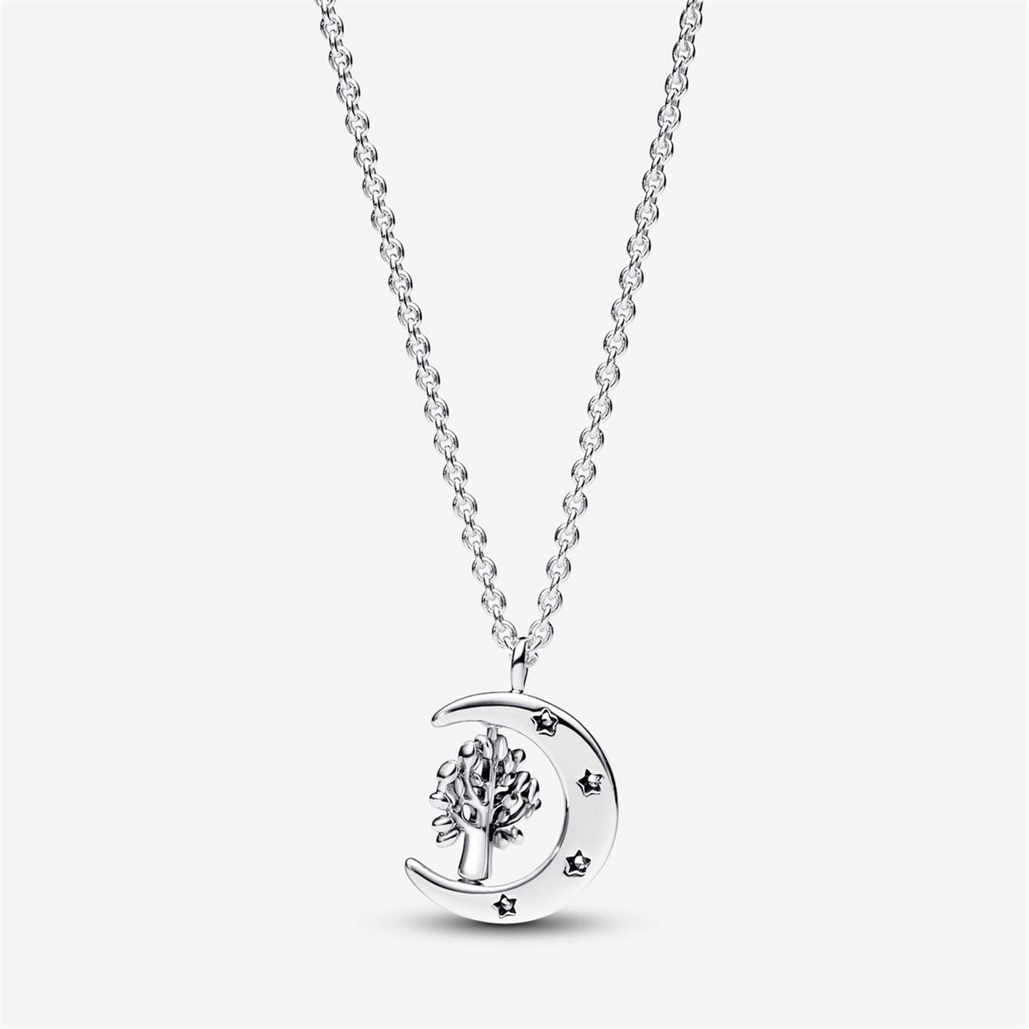 925 Sterling Silver Moon & Spinning Tree of Life Pendant Necklace