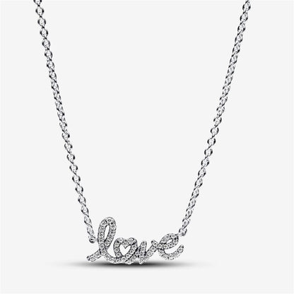 925 Sterling Silver Sparkling Handwritten Love Collier Necklace