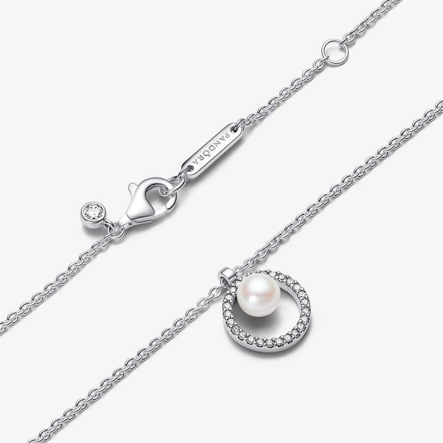 925 Sterling Silver Treated Freshwater Cultured Pearl & Pavé Collier Necklace