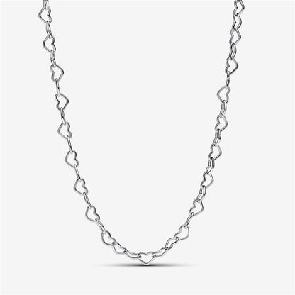 925 Sterling Silver Linked Hearts Collier Necklace