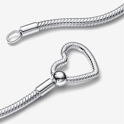 925 Sterling Silver Heart Closure Snake Chain Necklace