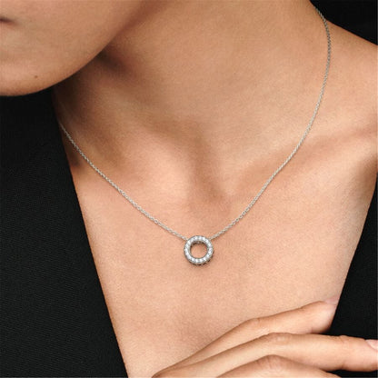 925 Sterling Silver Logo Pavé Circle Collier Necklace