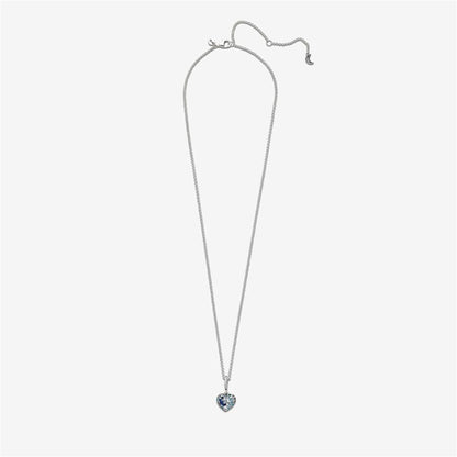 925 Sterling Silver Sparkling Blue Moon & Stars Heart Necklace