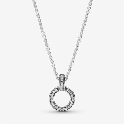 925 Sterling Silver Double Circle Pendant & Necklace