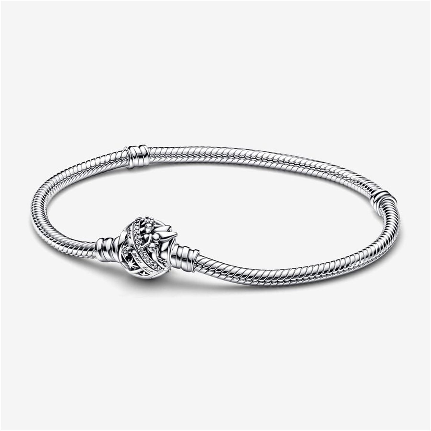 925 Sterling Silver Disney Tinker Bell Clasp Moments Snake Chain Bracelet