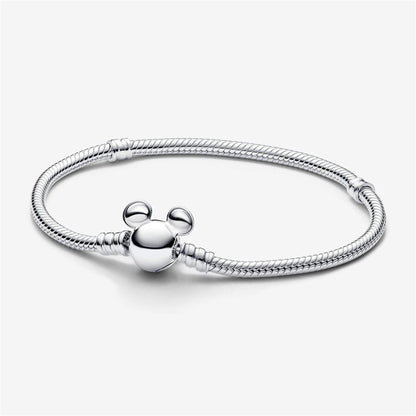 925 Sterling Silver Mickey Mouse Clasp Moments Snake Chain Bracelet