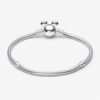 925 Sterling Silver Mickey Mouse Clasp Moments Snake Chain Bracelet