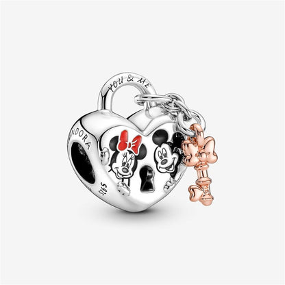 925 Sterling Silver Disney Mickey Mouse & Minnie Mouse Padlock Charm